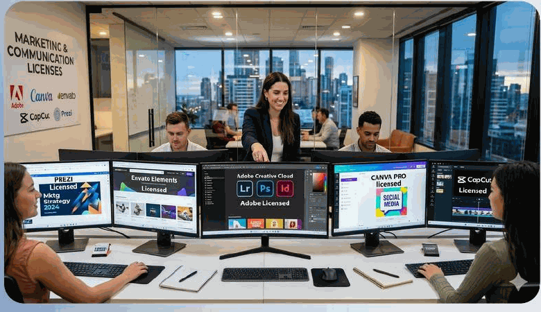 Licencias de marketing y comunicación: Adobe, Canva, Envato, CapCut, Prezi